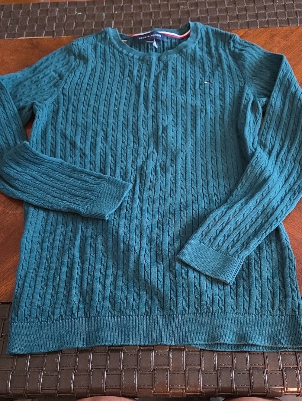 Tommy Hilfiger Dark Green Cable Crewneck Sweater